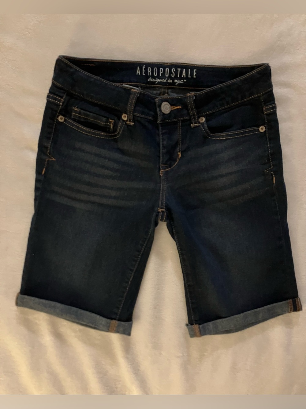 Aeropostale Dark Indigo Denim Shorts with Contrast Stitching